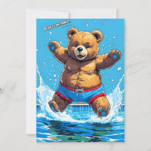 Anúncio Piscina Vintage de Verão de Urso Selvagem