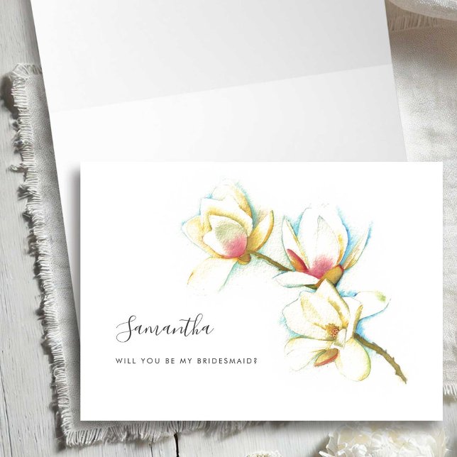 Anúncio Placas de Proposta de Ponta Floral Branca (Bridesmaid proposal cards watercolor white flowers by Victoria Grigaliunas of Do Tell A Belle)