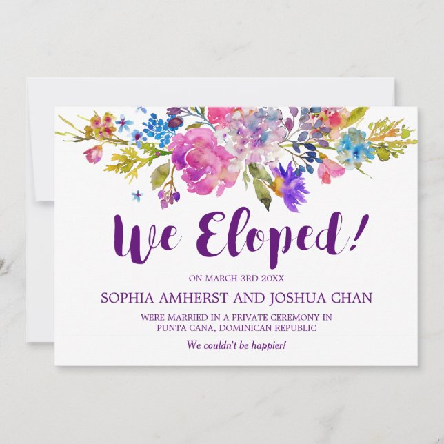 Anúncio Plum Purple Garden Elopement Cards (Frente)