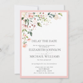 Anúncio Pós-Adiamento da Data de Casamento Aquarela Rosa