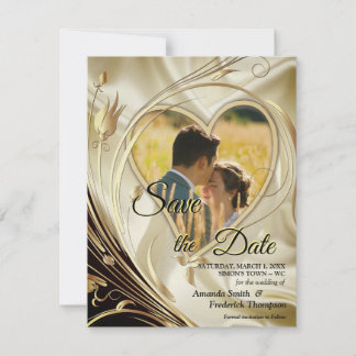 Anúncio Preto com Dourado no Champagne Silk Salvar a Data