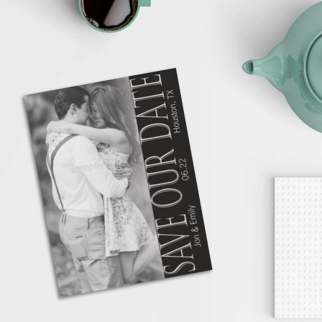 Anúncio Preto e Branco Vertical Salve a Data 5 x 7 (Criador carregado)