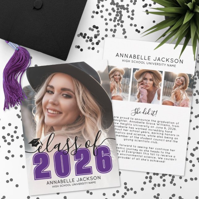 Anúncio Purple Graduate Photo Graduation (Purple Graduate Photo Graduation Announcement)