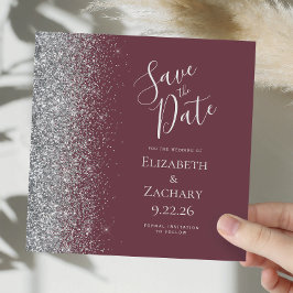 Anúncio Quadrado Burgundy Prateado Glitter Save the Date
