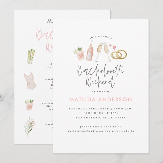 Anúncio Quadrinha de champanhe cor-de-rosa-menina itinerár (Frente/Verso)