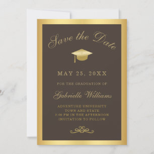Anúncio Quadro de Graduação Brown Gold Script Salve a Data