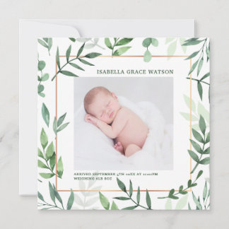 Anúncio Quadro verde elegante | Nascimento de Foto Bebê