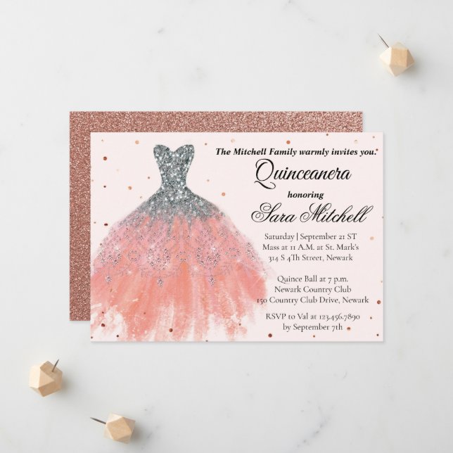 Anúncio Quinceanera Invitation, Birthday Invite for sweet (Frente/Verso In Situ)