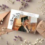 Anúncio Quirky Stars White Grad Photo Thank You<br><div class="desc">Quirky and whimsical graduation announcement photo card featuring a photo on the front and 1 on the back. The text says "thank you" in quirky hand writing with stars and confettis. Add the graduate's name,  information,  and message to personalize this card. White.</div>
