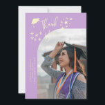 Anúncio Quirky Thank You Stars Wisteria Graduate Photo<br><div class="desc">Quirky and whimsical graduation announcement photo card featuring a curved photo on the front and 1 on the back. The text says "Thank You" with hand drawn stars and a graduation cap. Add the graduate's name,  information,  and message to personalize this card. Wisteria background.</div>