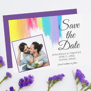 Anúncio Rainbow Watercolor LGBT Photo Purple Save the Date