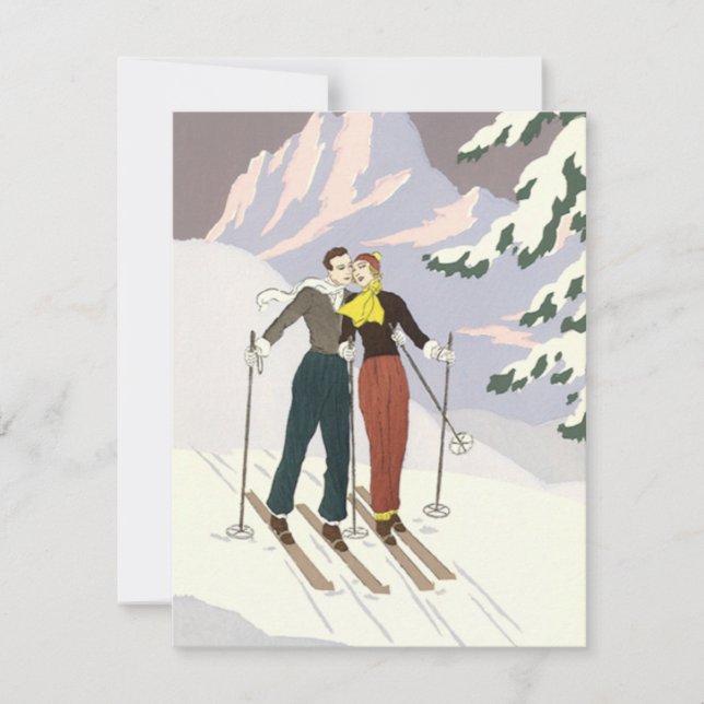 Anúncio Recém-casados de Skiing com Amor e Romance em Arte (Frente)