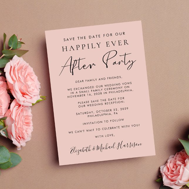 Anúncio Recepção de casamento de Blush de Foto Moderno Sal (A stylish save the date announcement for a reception to celebrate your elopement or private wedding)