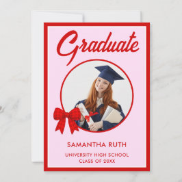 Anúncio Red Gingham Bow Photo Graduation Announcement