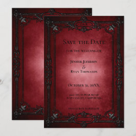 Anúncio Red Gothic Halloween wedding save the date