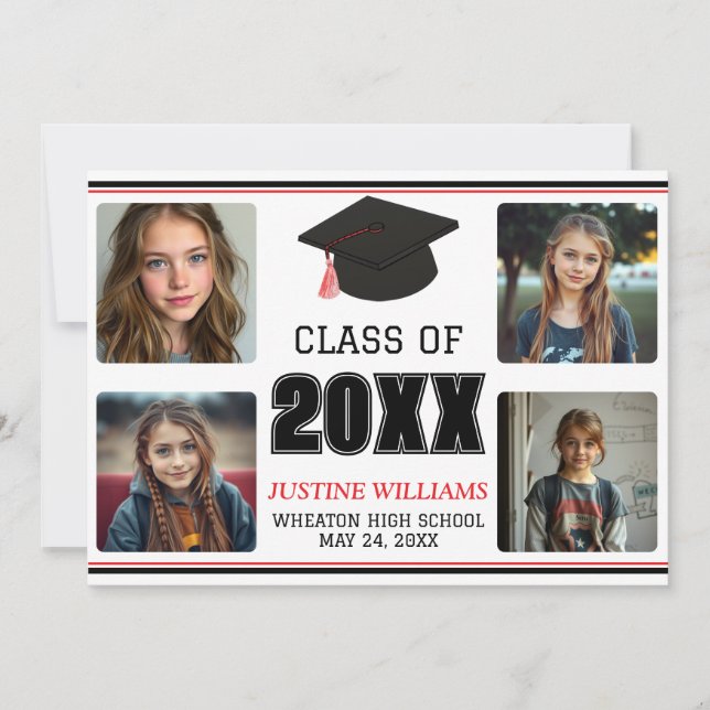 Anúncio Red Graduation  Announcement (Frente)