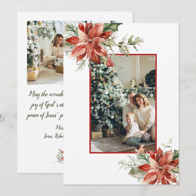 Anúncio Red Poinsettia Holly 2 Foto Natal (Frente/Verso)