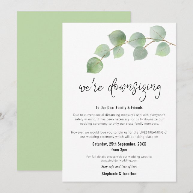 Anúncio Redução de Casamento Roteiro Moderno Eucalipto (Frente/Verso)