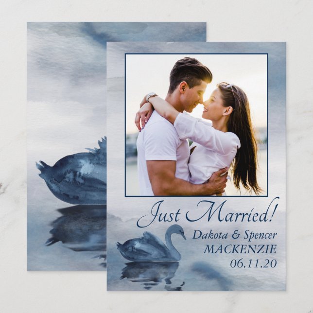 Anúncio Reflexos do Lago | Casamento de Foto de Cisne Azul (Frente/Verso)