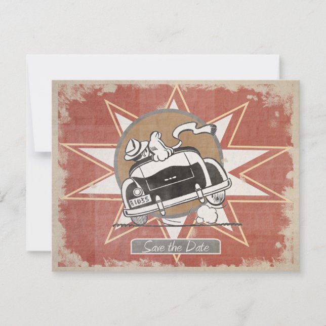 Anúncio Retro de Carro Antigo para Salvar a Data (Frente)