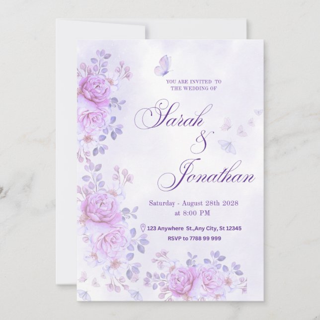 Anúncio 💐Romantic Floral Purple Wedding Invitation (Frente)