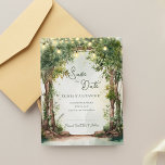 Anúncio Romantic Garden String Lights Save the Date<br><div class="desc">Romantic Garden String Lights Save the Date | Enchanted Outdoor Wedding Announcement. Announce your special day with this enchanted garden string lights save the date, perfect for romantic outdoor weddings. Surrounded by a beautiful watercolor tree arch with lush greenery and softly glowing string lights, this design captures the magic of...</div>