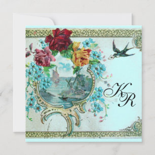 Anúncio ROMÂNTICA 3 MONOGRAMA Rosa Azul Casamento