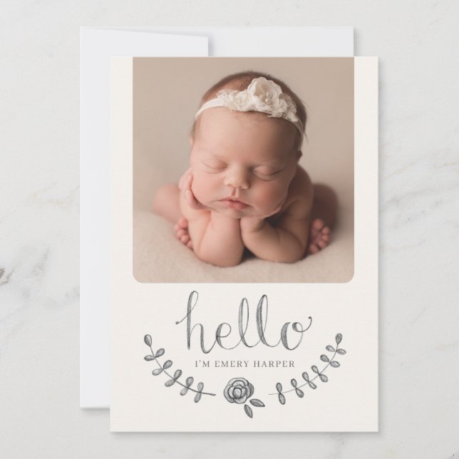 Anúncio Rosa Floral Rustic Simple Collage Baby Announceme (Frente)