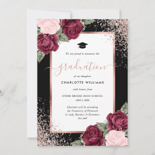 Anúncio Rosa Negra Dourado Borgonha Rosa Floral Graduação