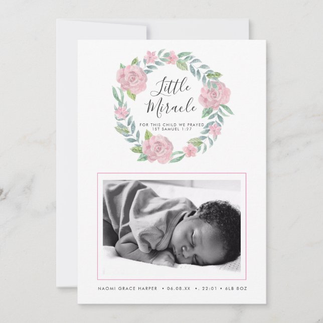 Anúncio Rosa Wreath Little Miracle Photo Birth (Frente)