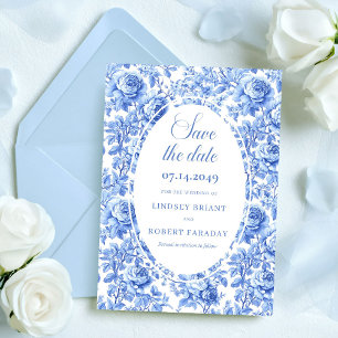 Anúncio Rosas Azuis Delicadas Florais Salva a Data Casamen