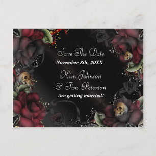 Anúncio Rosas Pretas + Crânios Cartão Postal de Casamento