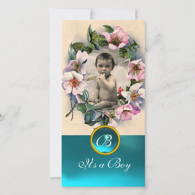 Anúncio Rosas SELVAGENS E MONOGRAMA DE GEM AZUL AQUA (Frente)