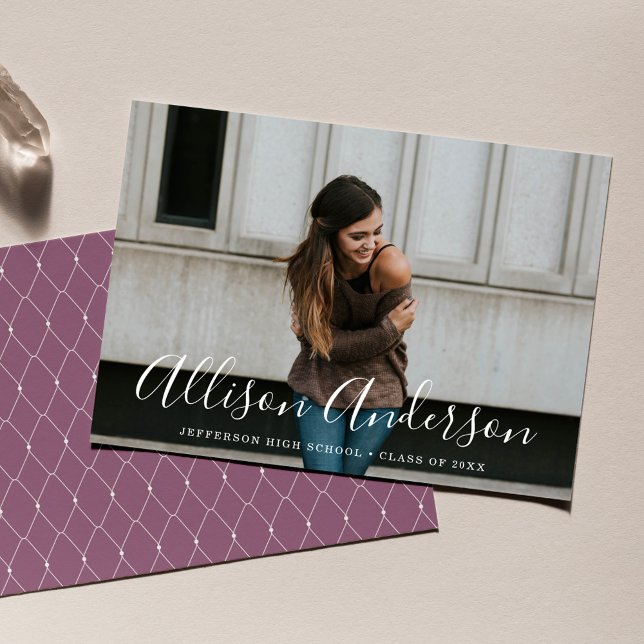 Anúncio Roxo | Foto de Formatura com Timeless Script (Criador carregado)