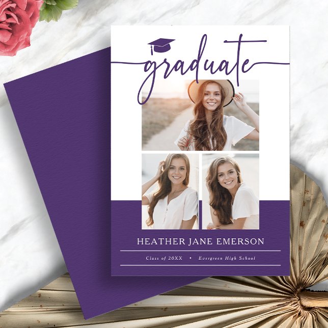 Anúncio Roxo Moderno Foto Graduação (Purple Modern Photo Collage Graduation Announcement by Painted Paperie
)