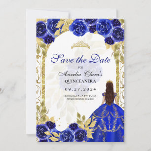 Anúncio Royal Blue Floral Princesa Dourada Quinceanera