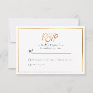Anúncio RSVP Elegante, Script Dourado Faux