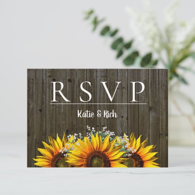 Anúncio RSVP Rustic Sunflower (Em pé/Frente)