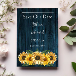 Anúncio Rustic Blue Sunflower Save Date