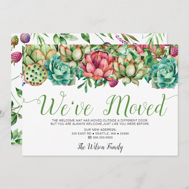 Anúncio Rustic Boho Succulent Cactus que mudámos (Frente/Verso)