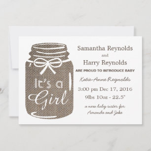 Anúncio Rustic Burlap Mason Jar New Baby Girl