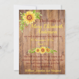 Anúncio Rustic Floral Death and Funeral Announial