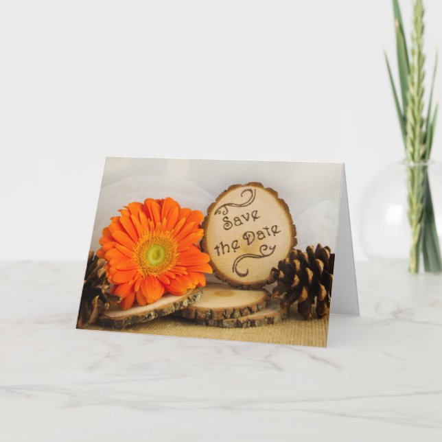Anúncio Rustic Orange Daisy Woodland Casamento Salve a Dat (Frente)