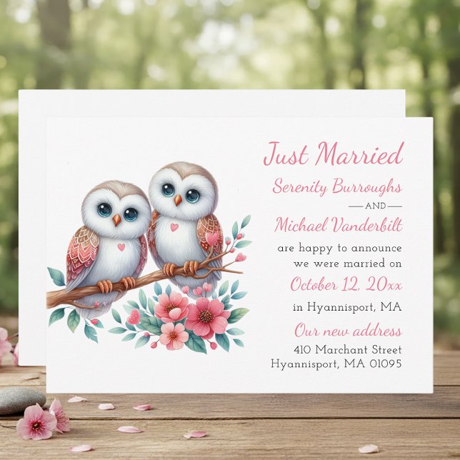 Anúncio Rustic Owl Couple Boho Just Married Wedding (Criador carregado)