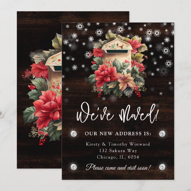 Anúncio Rustic Winter Mailbox Nós mudamos de novo para cas (Frente/Verso)