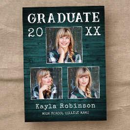 Anúncio Rústico País Teal Wood Plank 3 Graduação Fotográfi