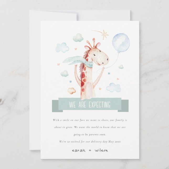 Anúncio Safari Giraffe Star Cloud Balão de Bebê Gravidez (Frente)