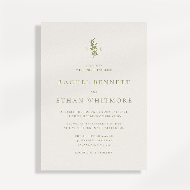 Anúncio Sage Green Botanical Monogram Wedding Invitation (Criador carregado)
