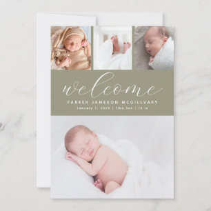 Anúncio Sage Green Welcome Photo Collage Baby Birth