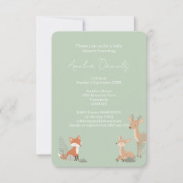 Anúncio Sage Green Woodland Animal Baby Shower Invitation